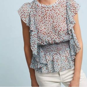Anthropologie  feather  bone blue blouse size xs